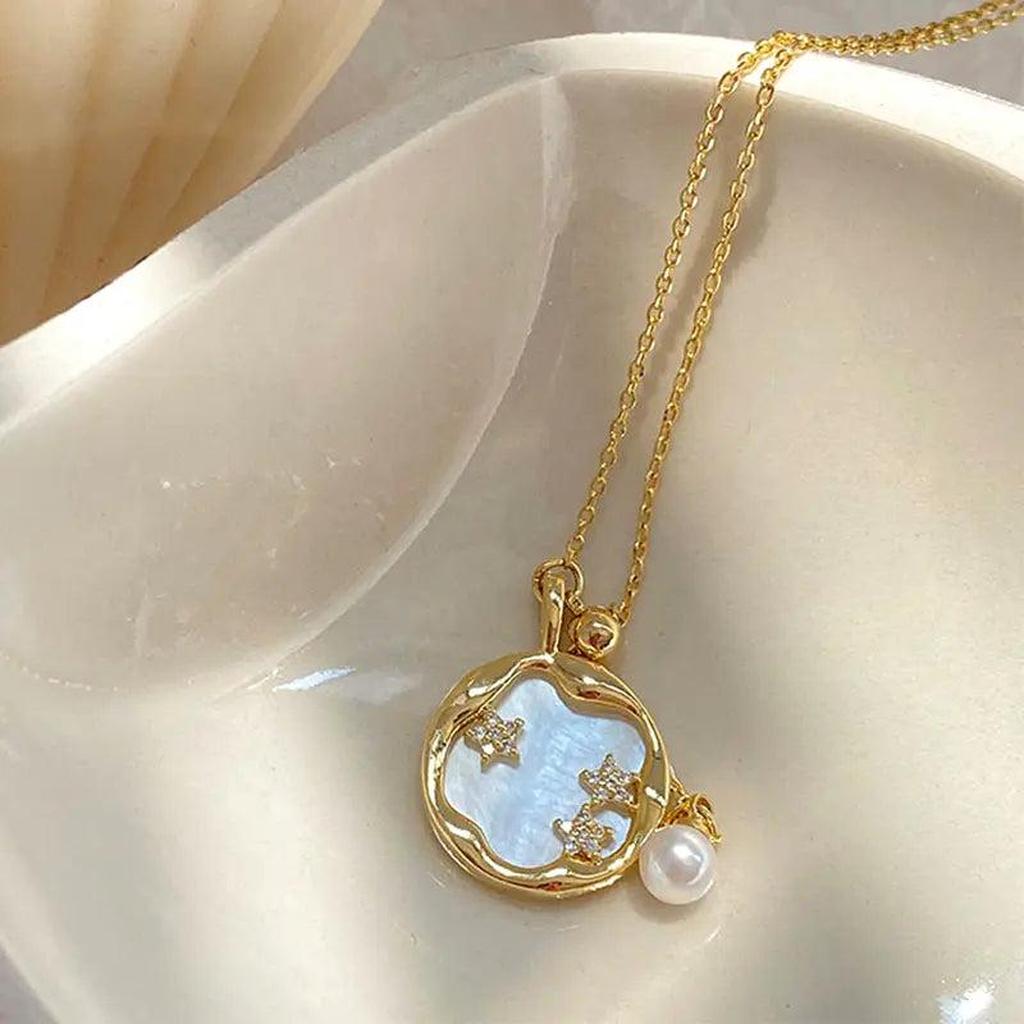 Moonstone Necklace with Gold Daisies
