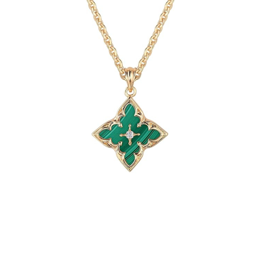 Necklace with Emerald Green Clover | Gold