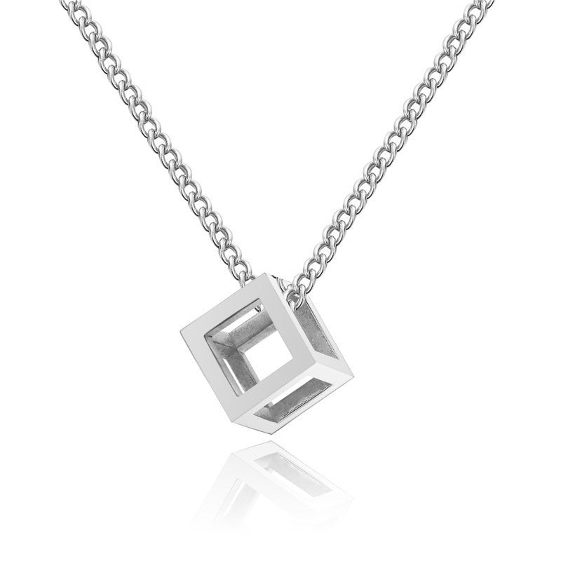 Necklace with Hollow Cube Pendant
