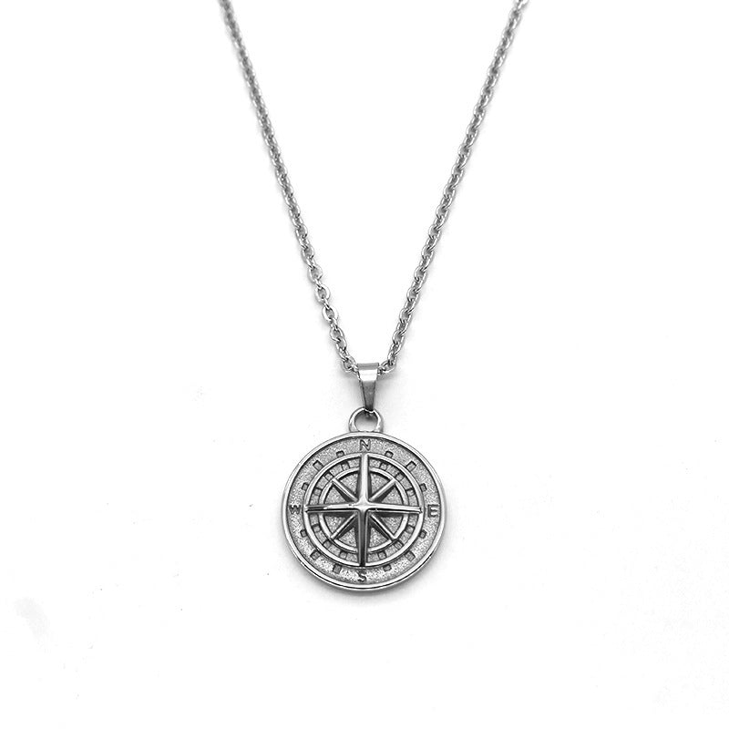 Necklace with Compass Pendant | White Gold