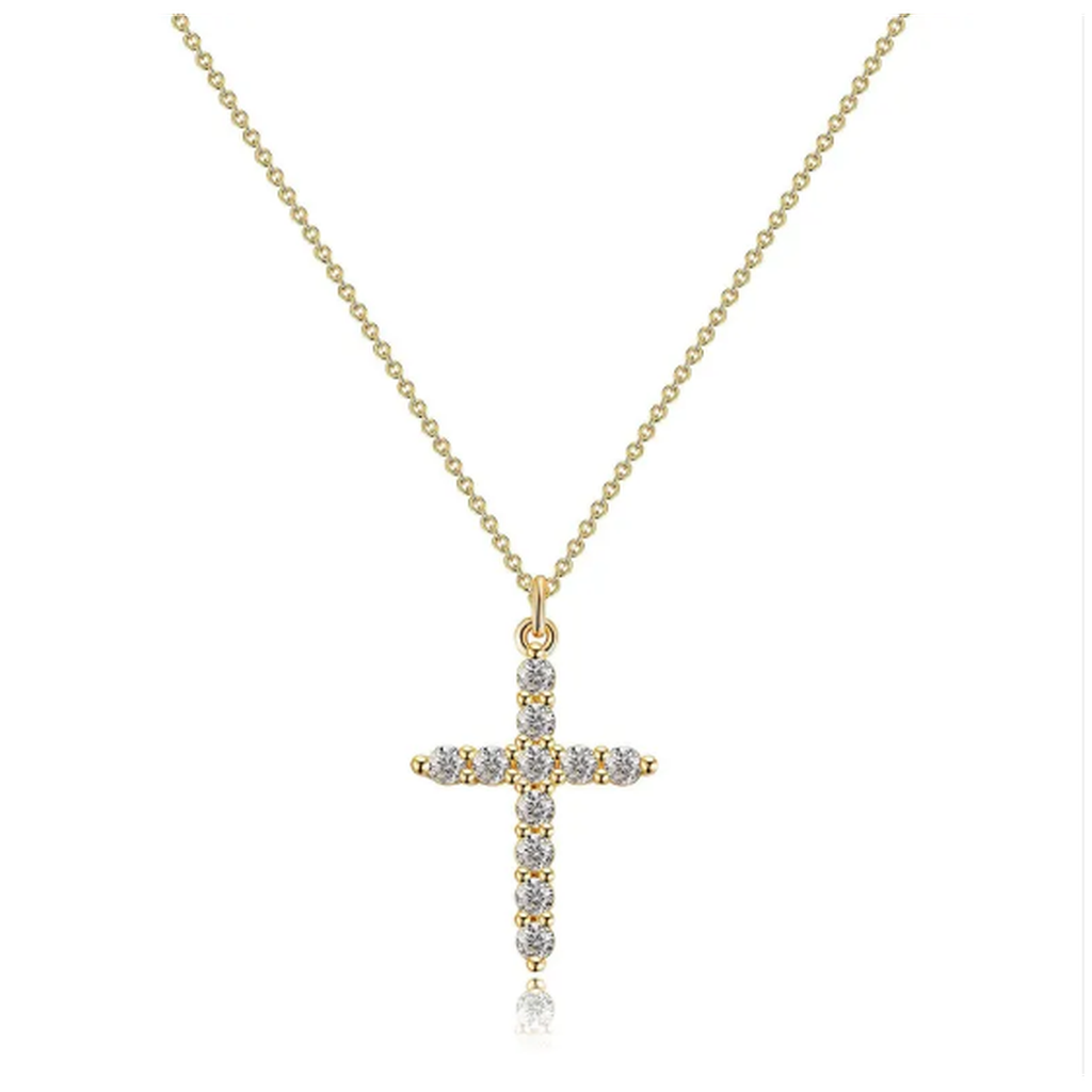 Necklace with Cross and Crown with Zirconia