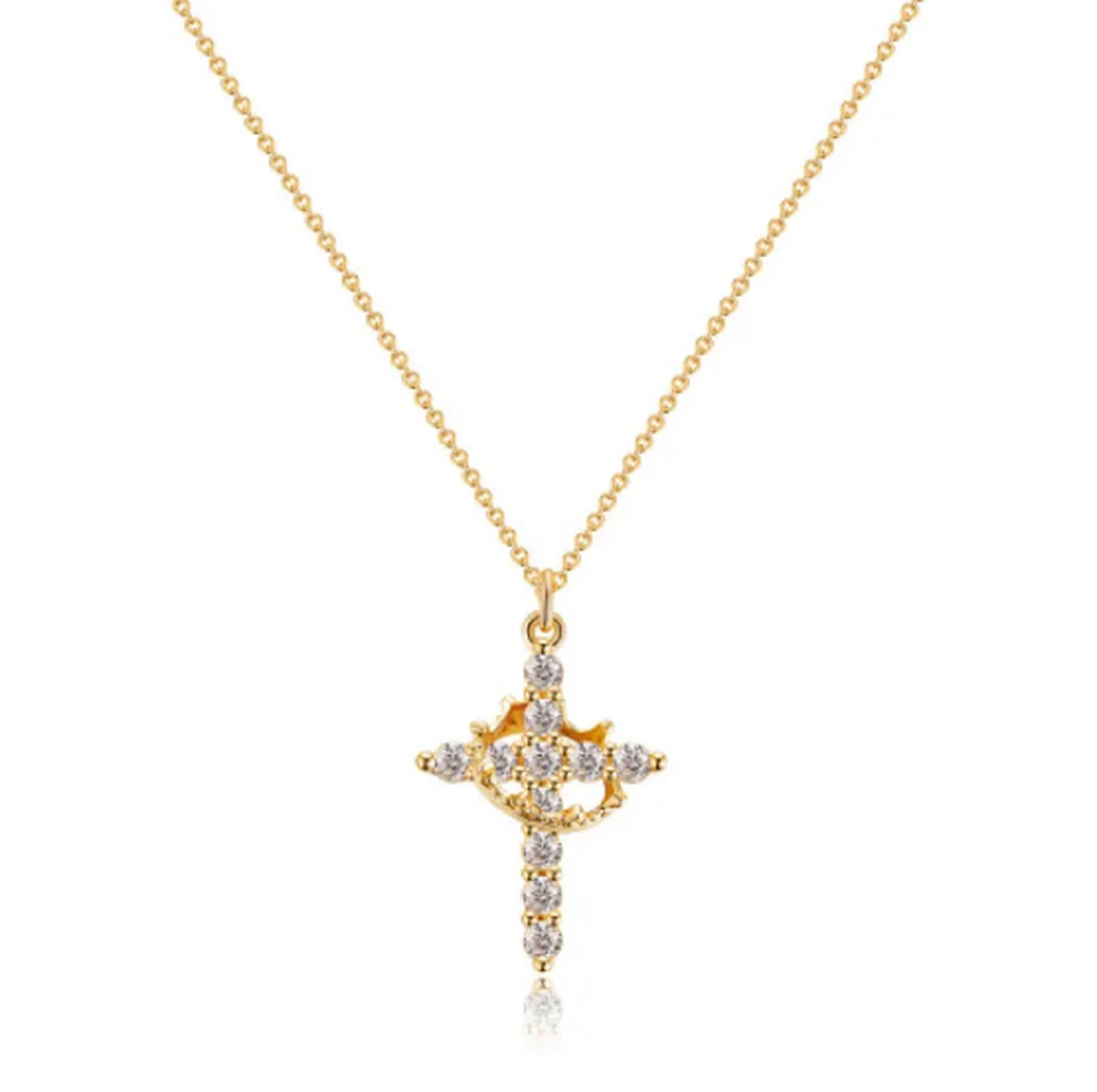 Necklace with Cross and Crown with Zirconia