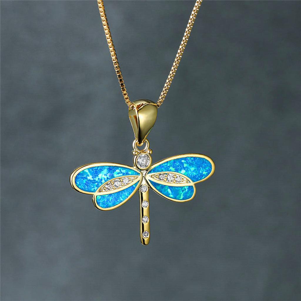 Necklace with Dragonfly in Gold with Opal