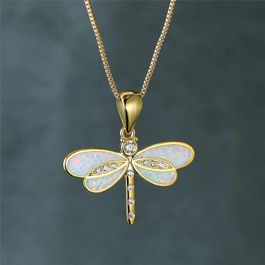 Necklace with Dragonfly in Gold with Opal
