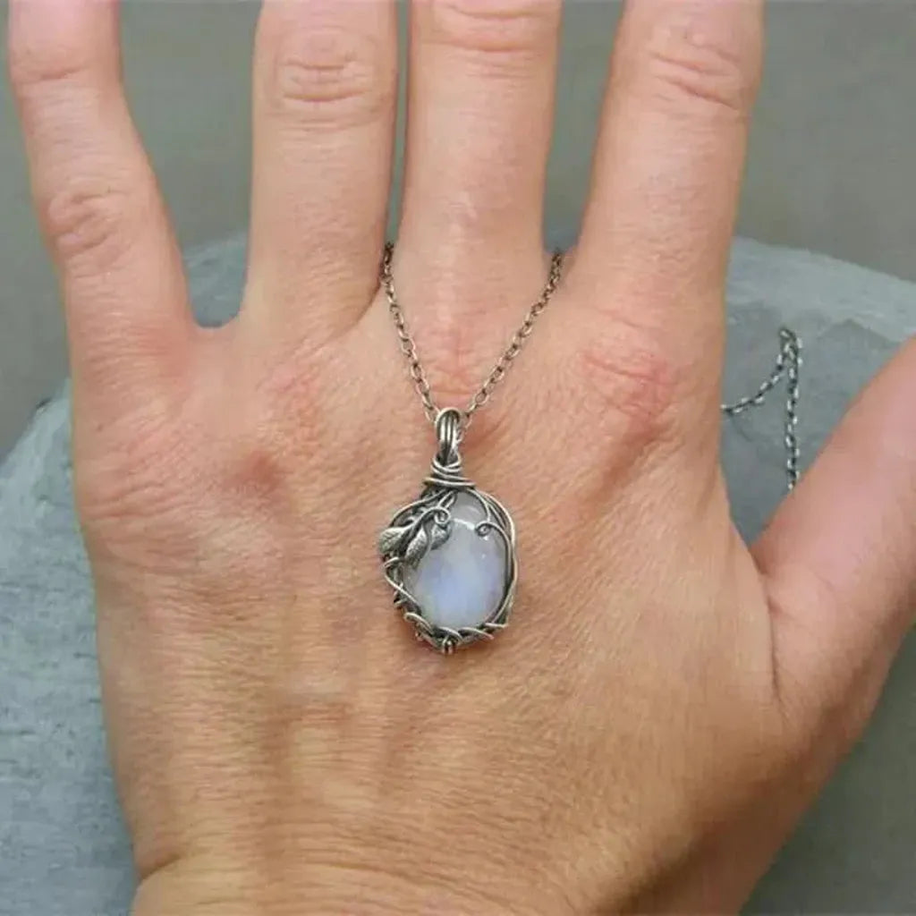 Necklace with Moon Pendant in Wire