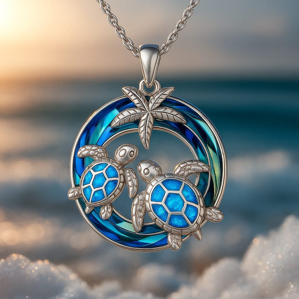Necklace with Turtle, Circle and Opal