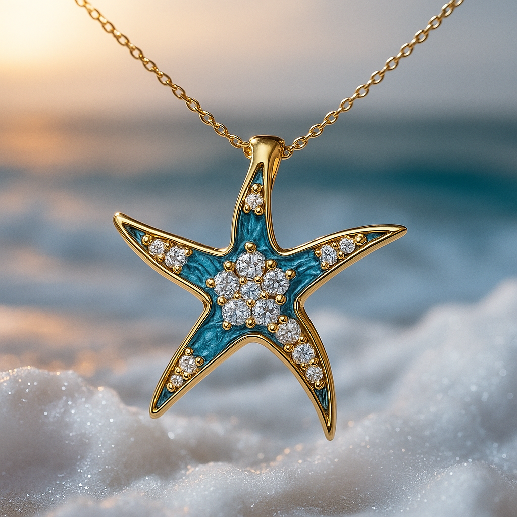 Necklace with Blue Starfish and Opal