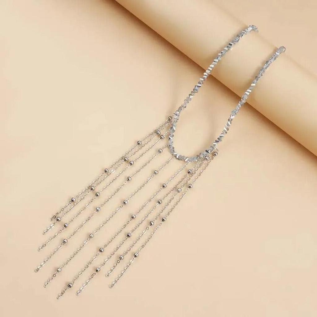 Necklace with Tassels and Teardrop Zirconia in White Gold