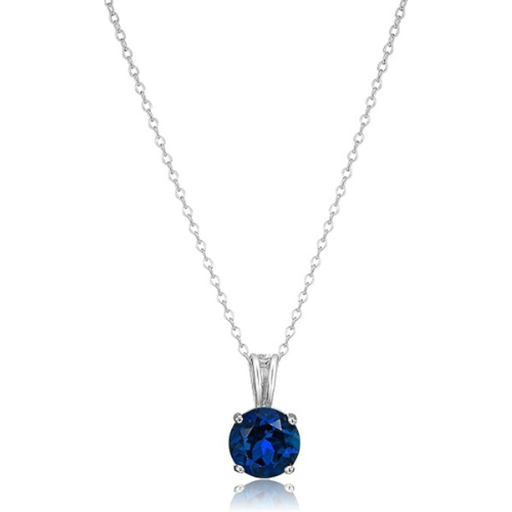 Necklace with Round Cut Sapphire | White Gold