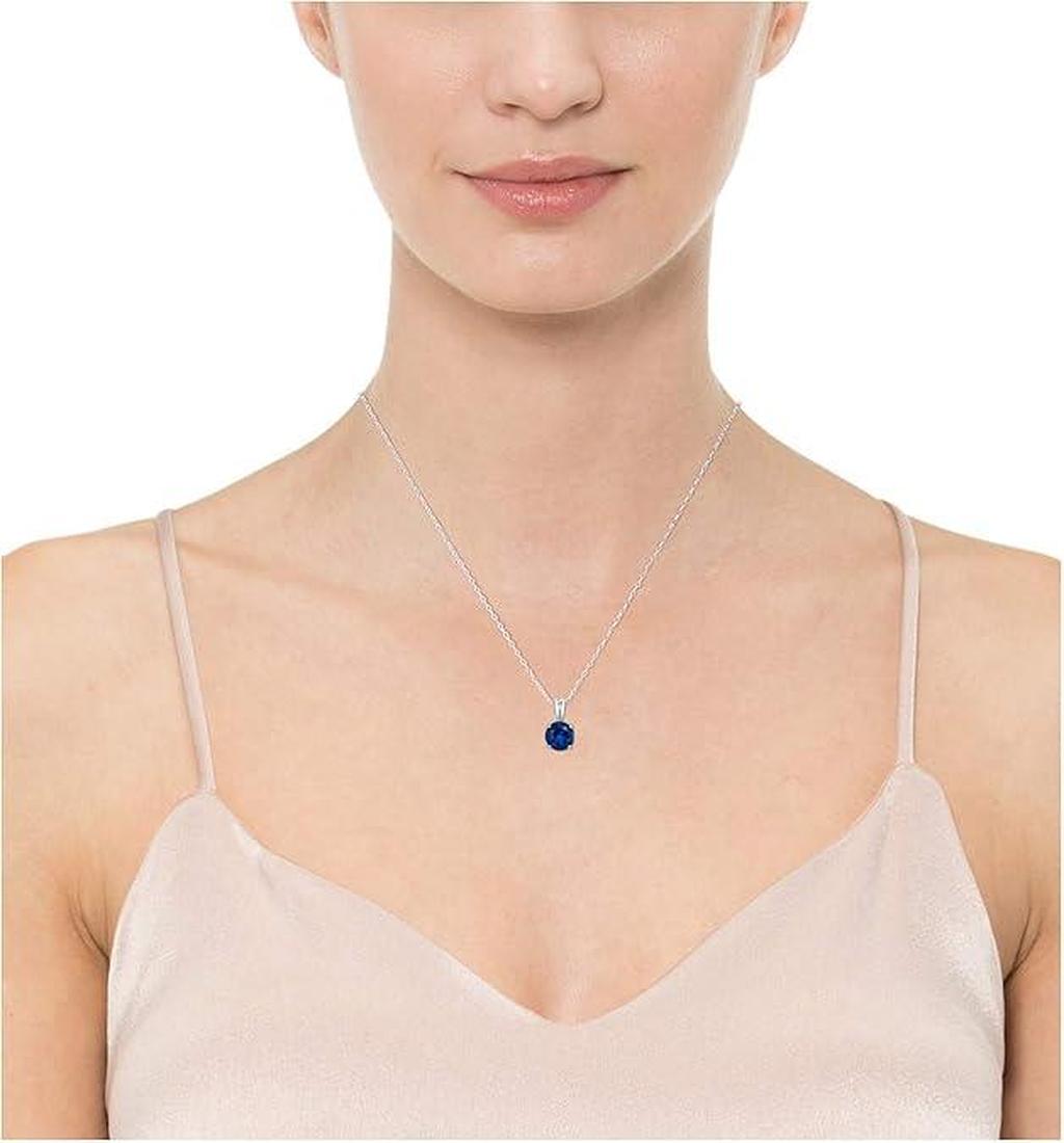 Necklace with Round Cut Sapphire | White Gold