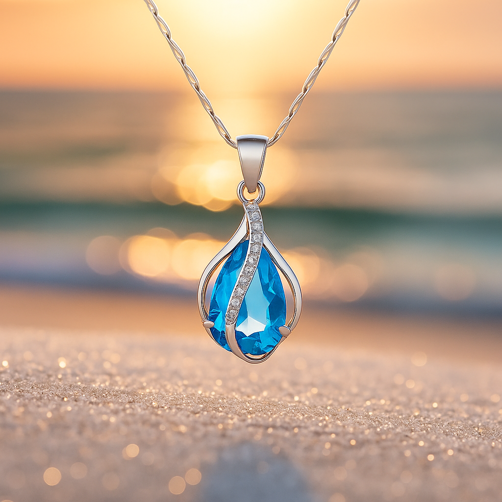 Drop Light Necklace in Blue with Zirconia