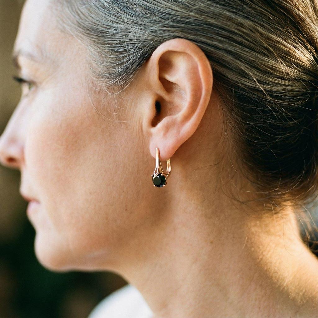 Drop Earrings in Gold with Black Zirconia