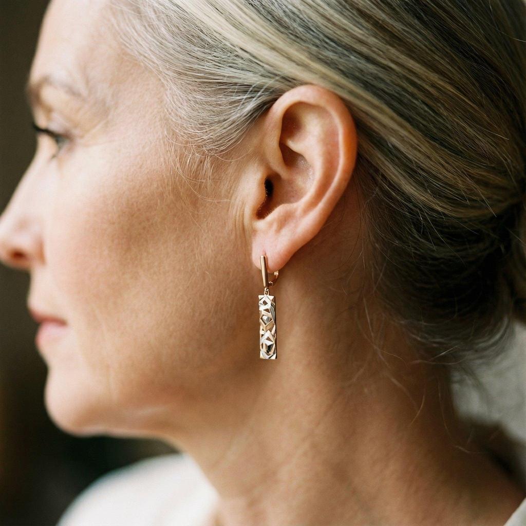 Rectangular Drop Earrings in Gold and White Gold