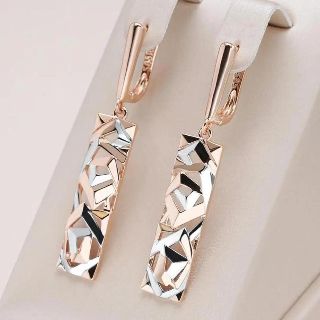 Rectangular Drop Earrings in Gold and White Gold