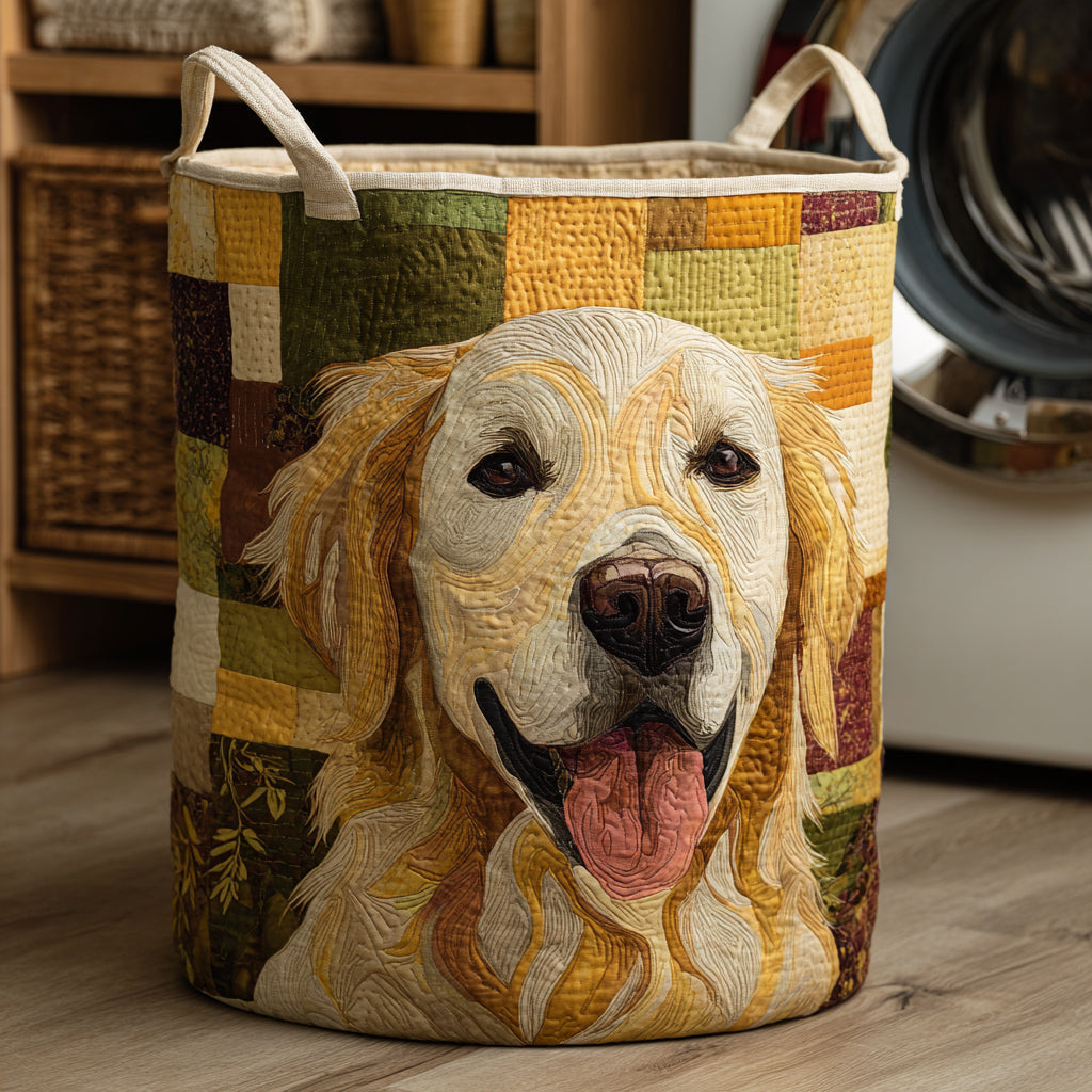 Quilted Laundry Basket with Golden Retriever