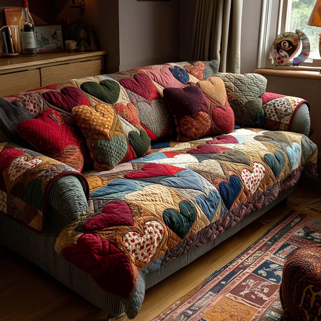 Quilted Sofa Cover – with Romantic Heart