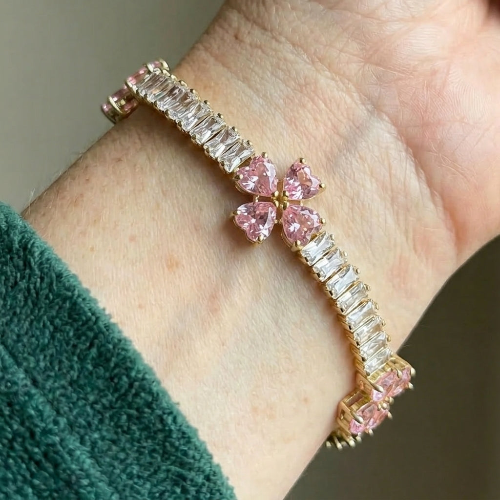 Heart Bracelet with Amethyst and Clover | Gold