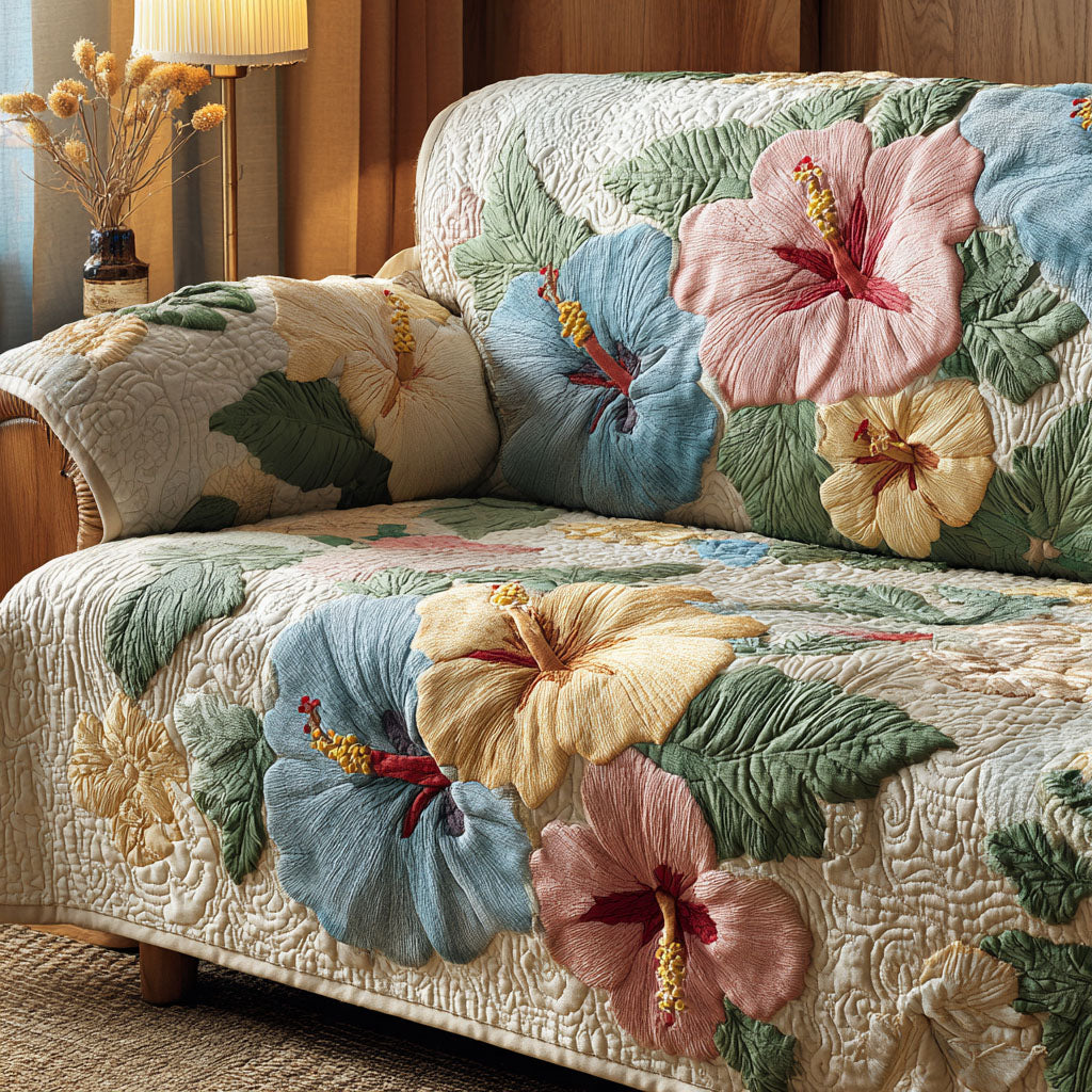 Quilted Sofa Cover – Quilted Sofa Cover with Hibiscus