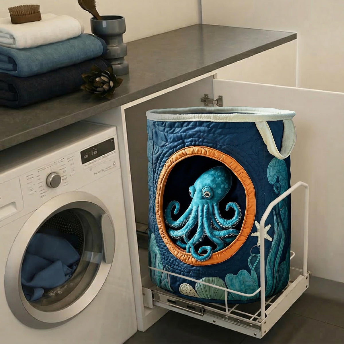 Quilted Laundry Basket with Octopus