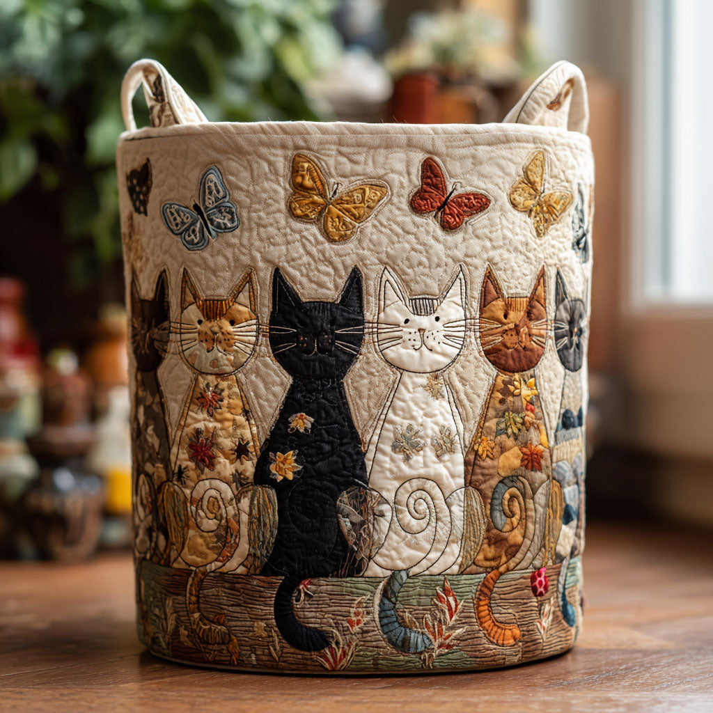 Quilted Laundry Basket with Cats