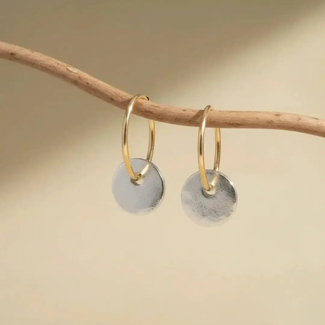 Hoop Earrings with Silver Disc