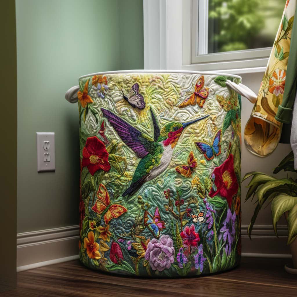 Quilted Laundry Basket with Hummingbird