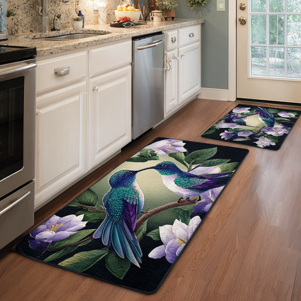 Non-Slip Kitchen Rug – Hummingbird and Flowers
