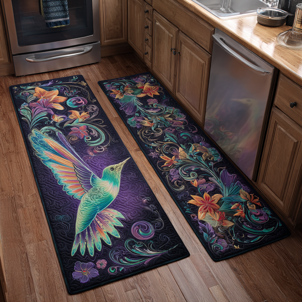 Non-Slip Kitchen Rug – Hummingbird and Flowers