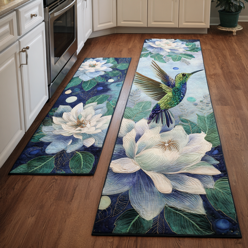 Non-Slip Kitchen Rug with Delicate Hummingbird