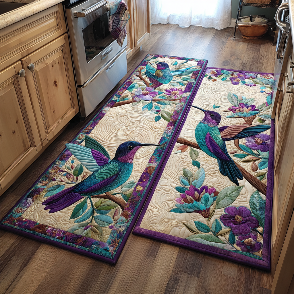 Non-Slip Kitchen Rug with Delicate Hummingbird