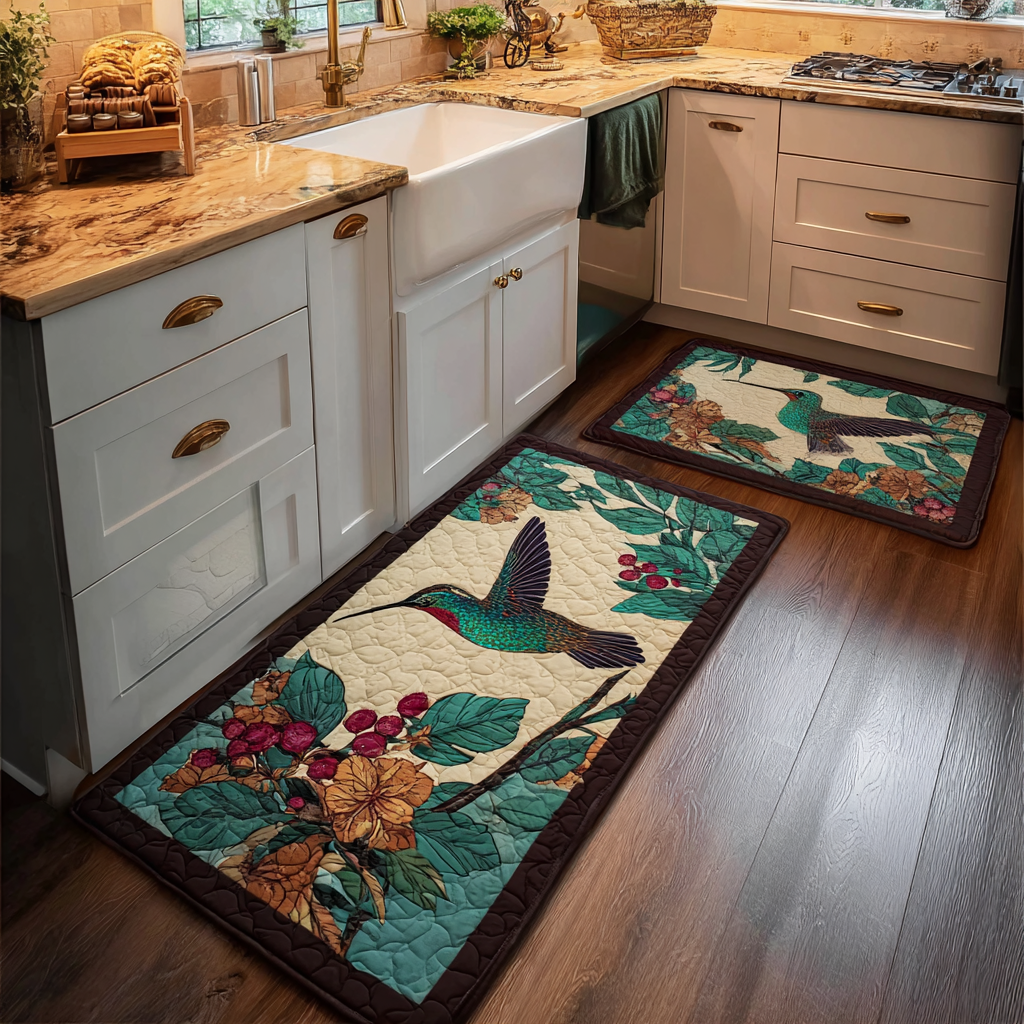 Non-Slip Kitchen Rug with Delicate Hummingbird