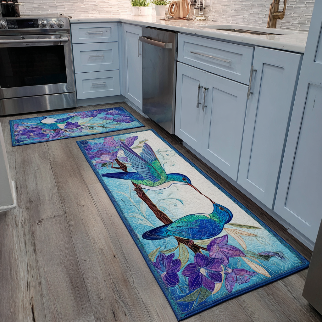 Non-Slip Kitchen Rug with Delicate Hummingbird