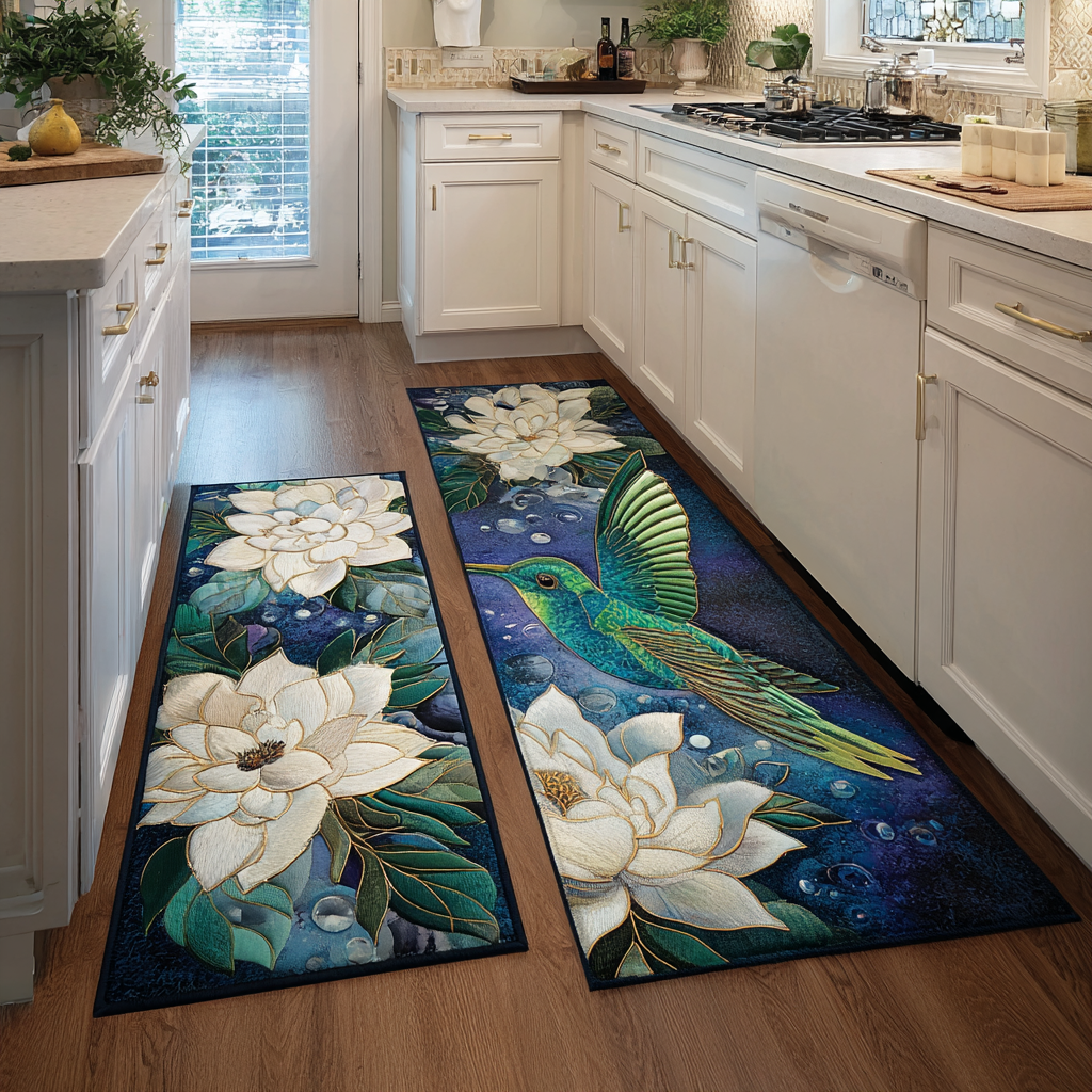 Non-Slip Kitchen Rug – Hummingbird and Light Atmosphere