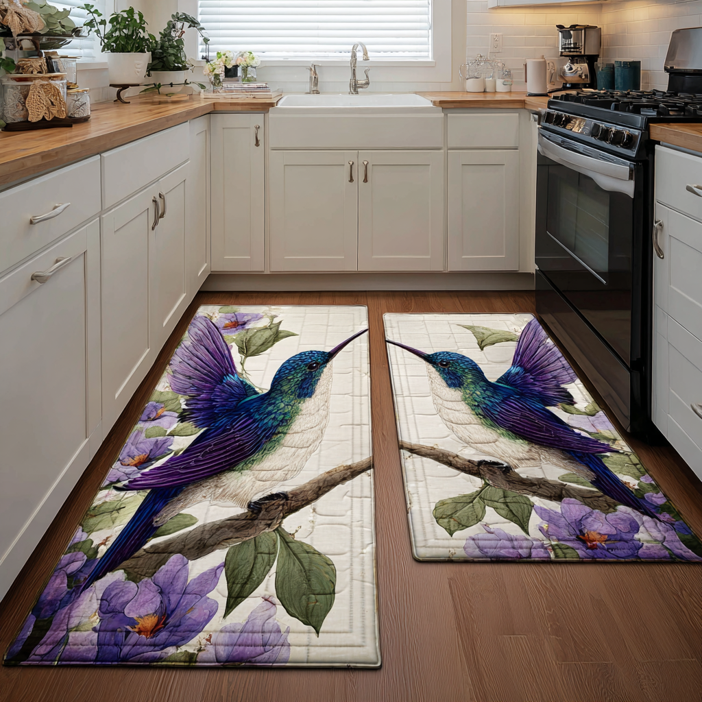 Non-Slip Kitchen Rug with Delicate Hummingbird