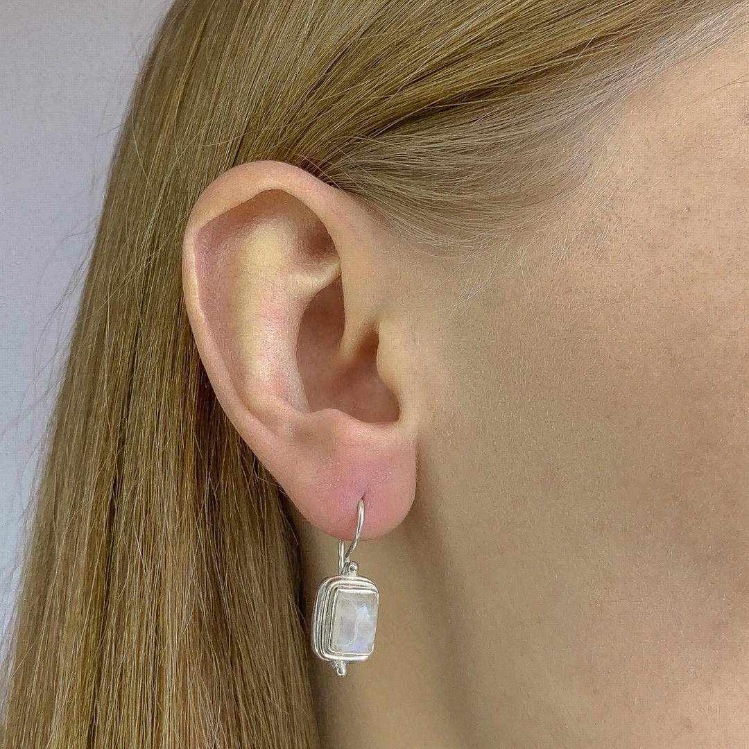 Angular Drop Earrings in Moonstone Look