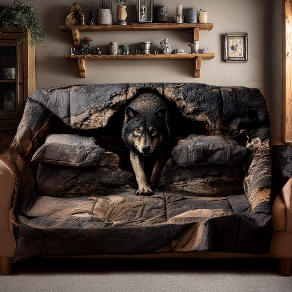 Quilted Sofa Cover with Wolf