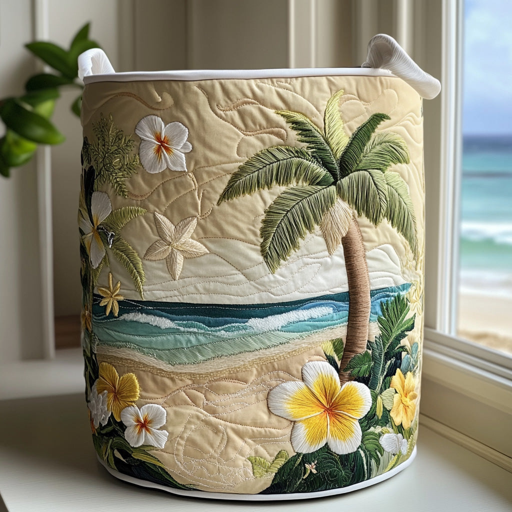 Quilted Laundry Basket with Tropical Island