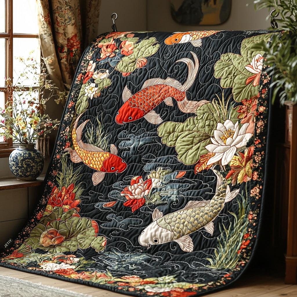 Quilted Blanket – Japanese Koi Elegance