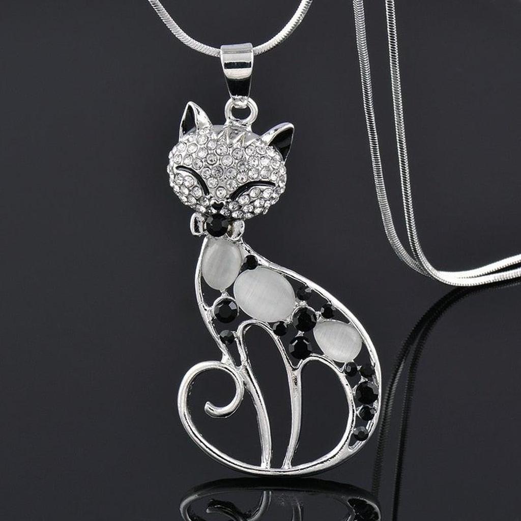 Cat Necklace “Love” in White Gold with Zirconia