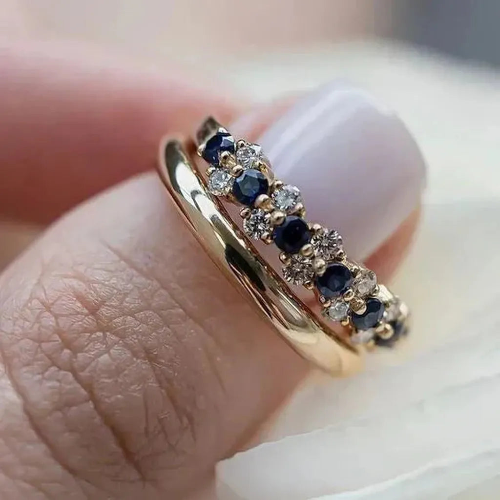 Classic Gold Ring with Blue Zirconia