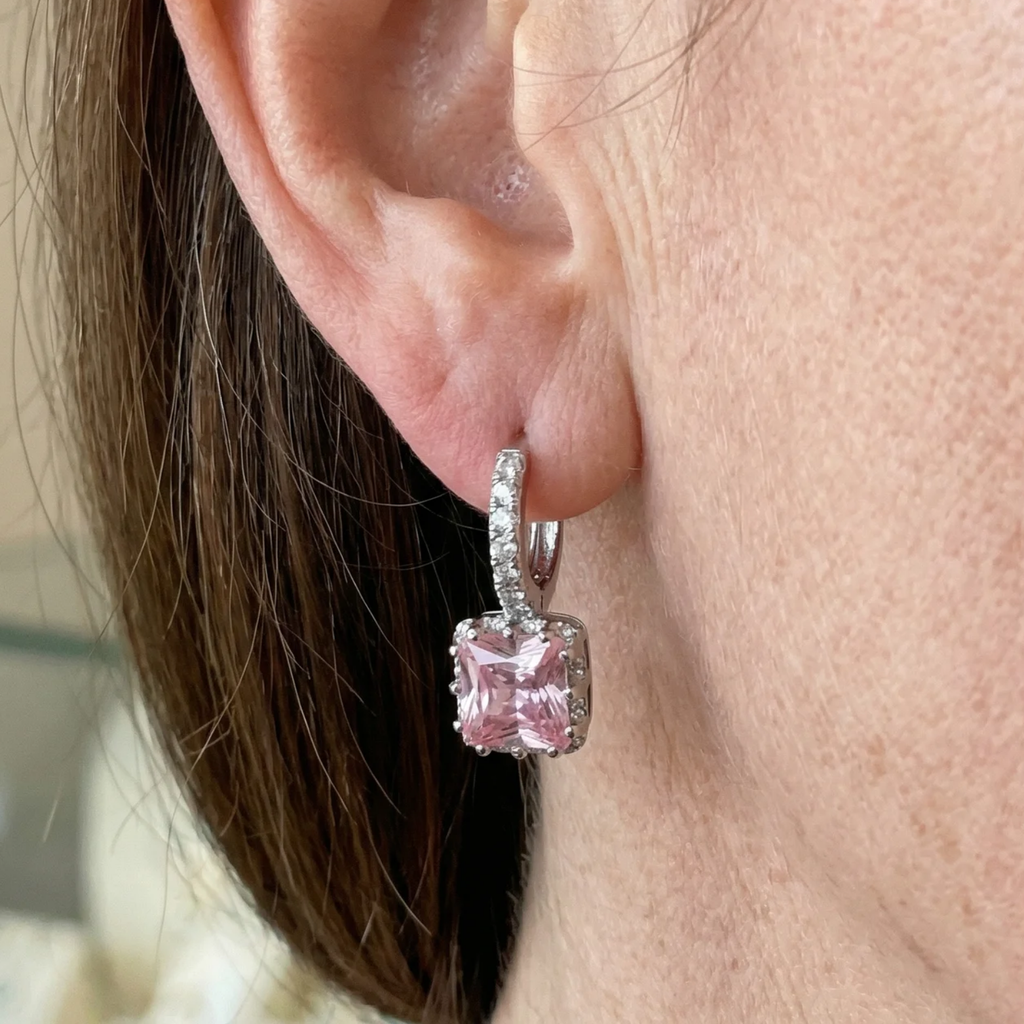 Small Hoop Earrings “Pink Rays” | White Gold