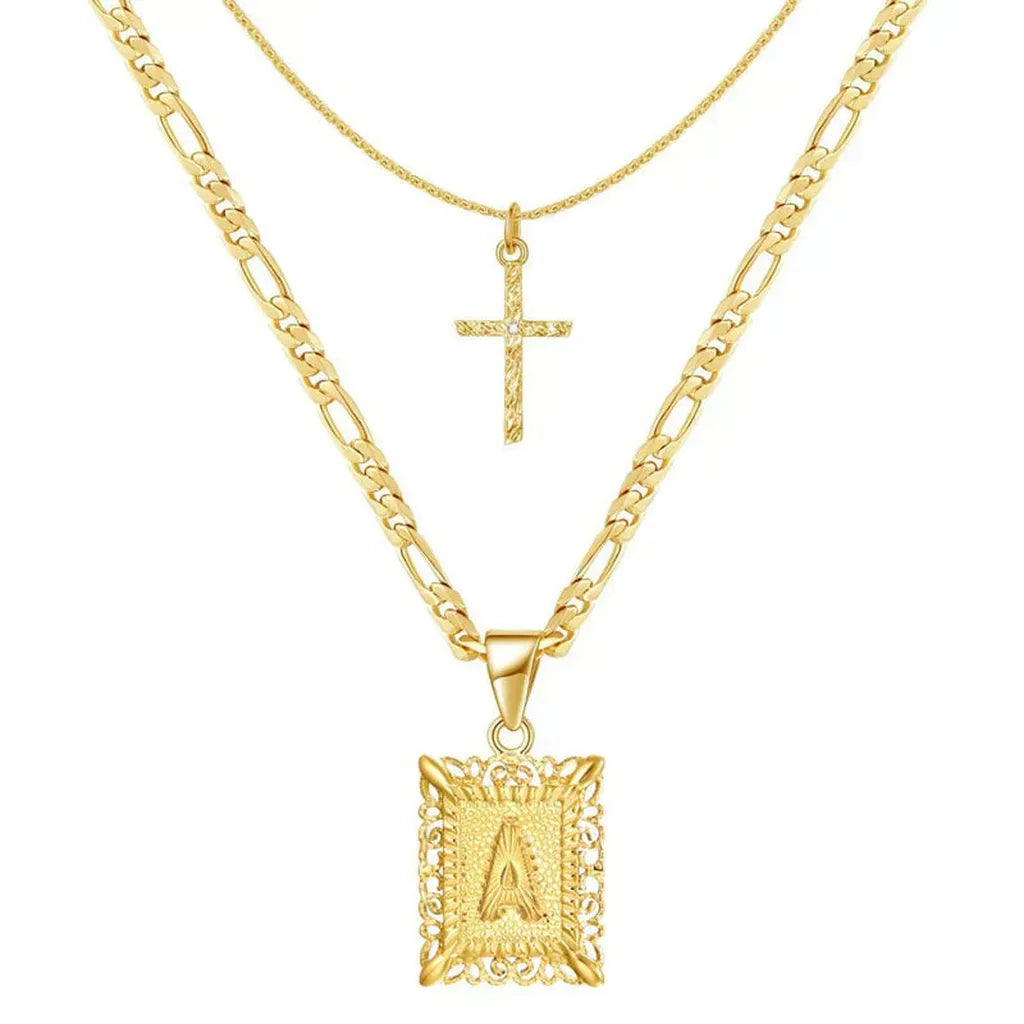 Cross Necklace with Initial | Gold