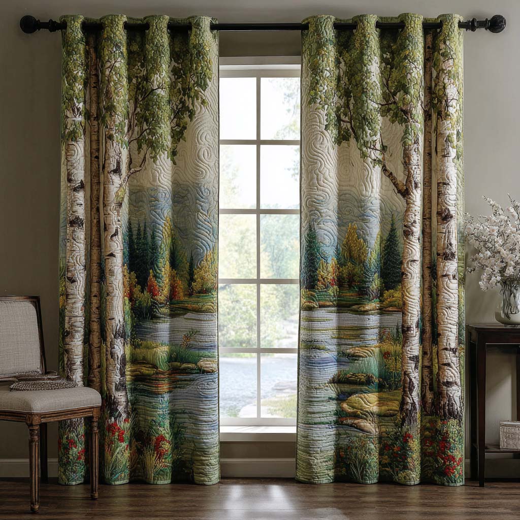 Quilted Curtains in Birch by the Lake