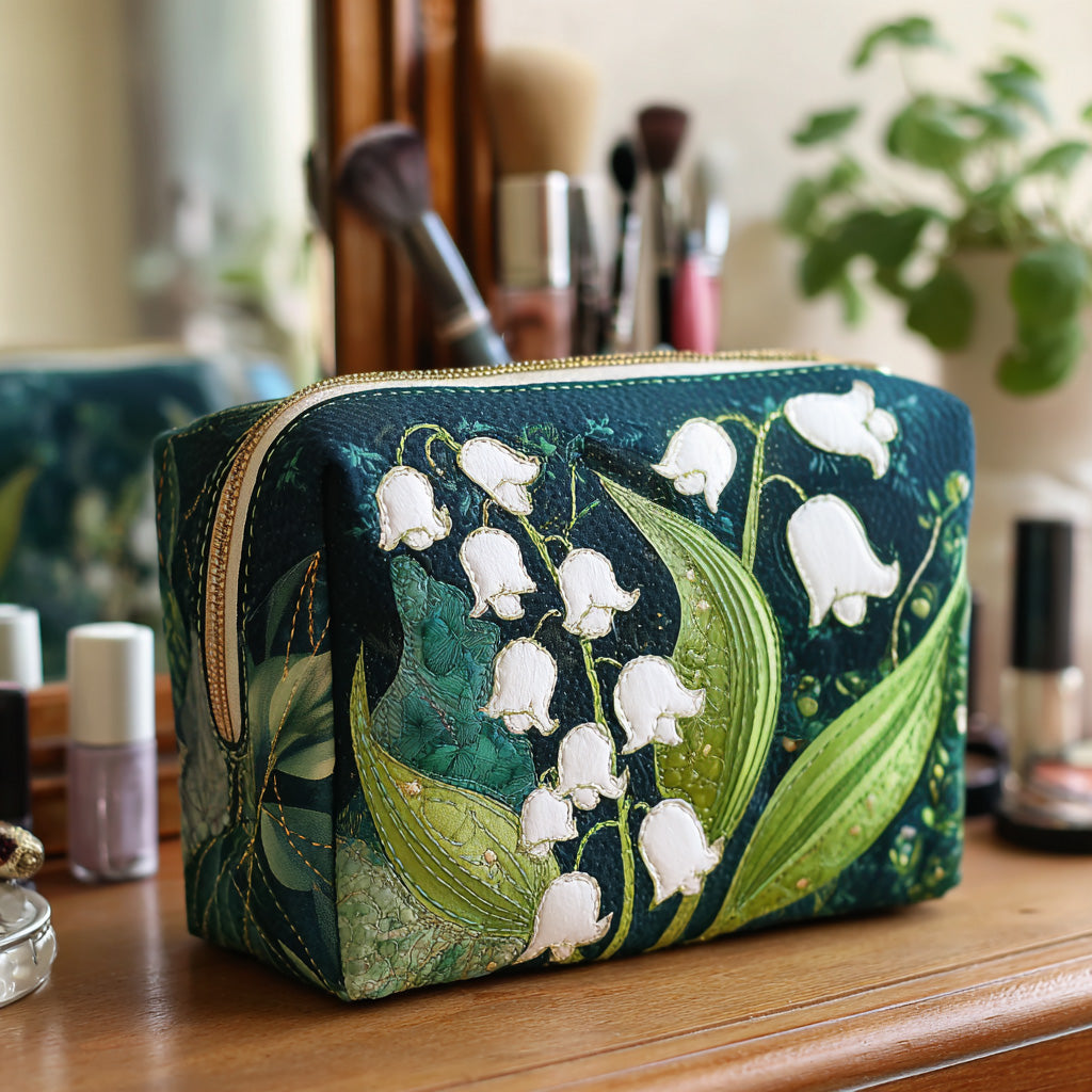 Quilted Makeup Bag with Delicate Lilies