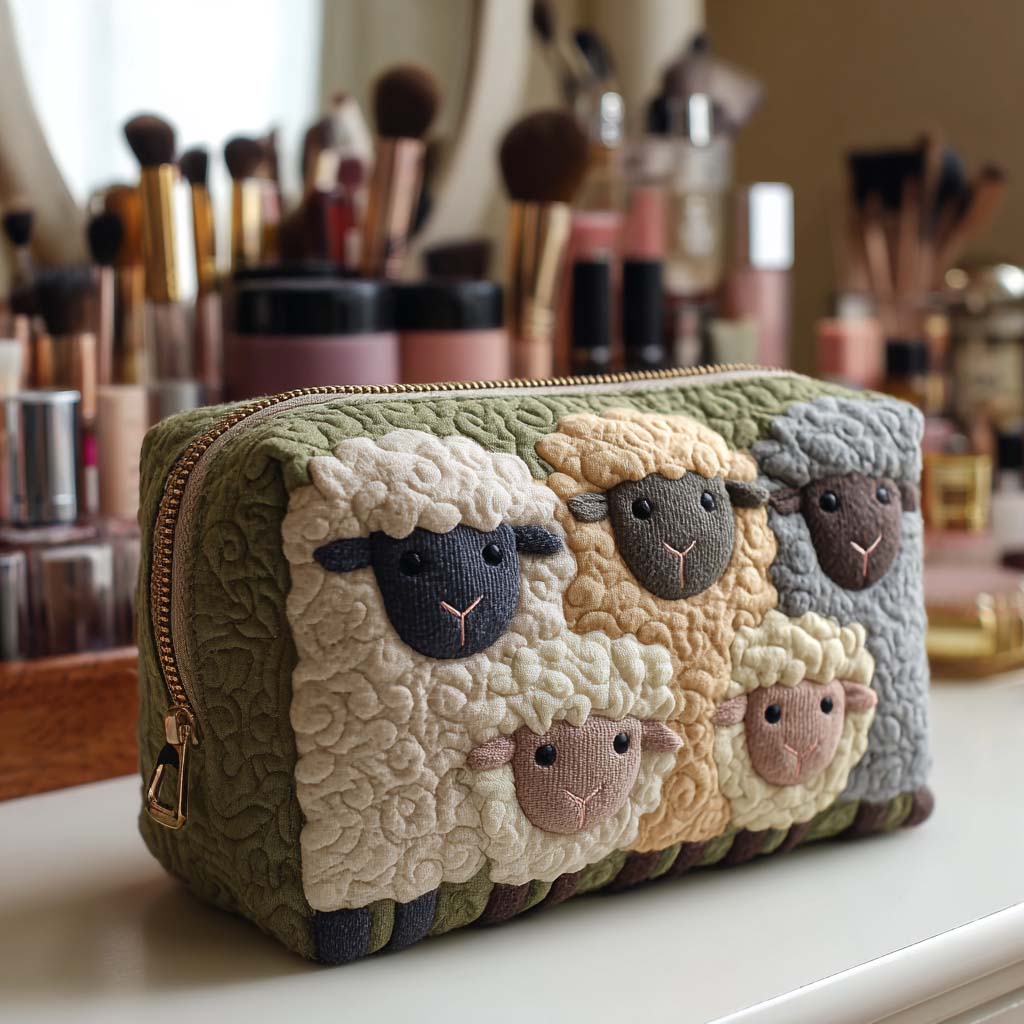 Quilted Makeup Bag with Little Lambs