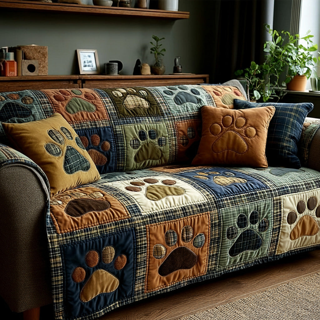 Quilted Sofa Cover with Paw and Heart