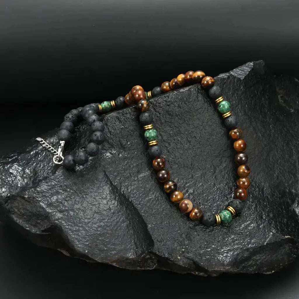 Necklace with Tiger's Eye Beads and Gold Clasp