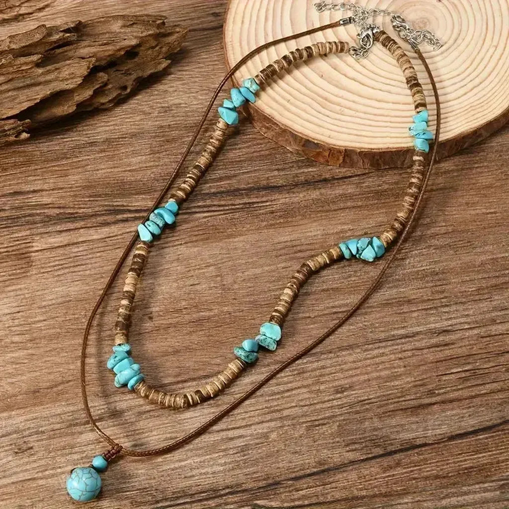 Men's Necklace with Turquoise and Tiger's Eye Beads