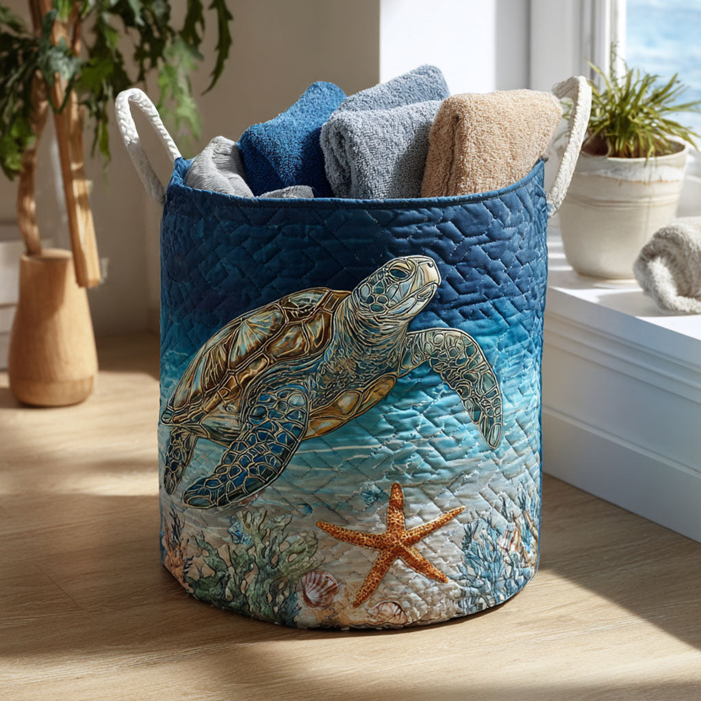 Quilted Laundry Basket with Sea Turtle