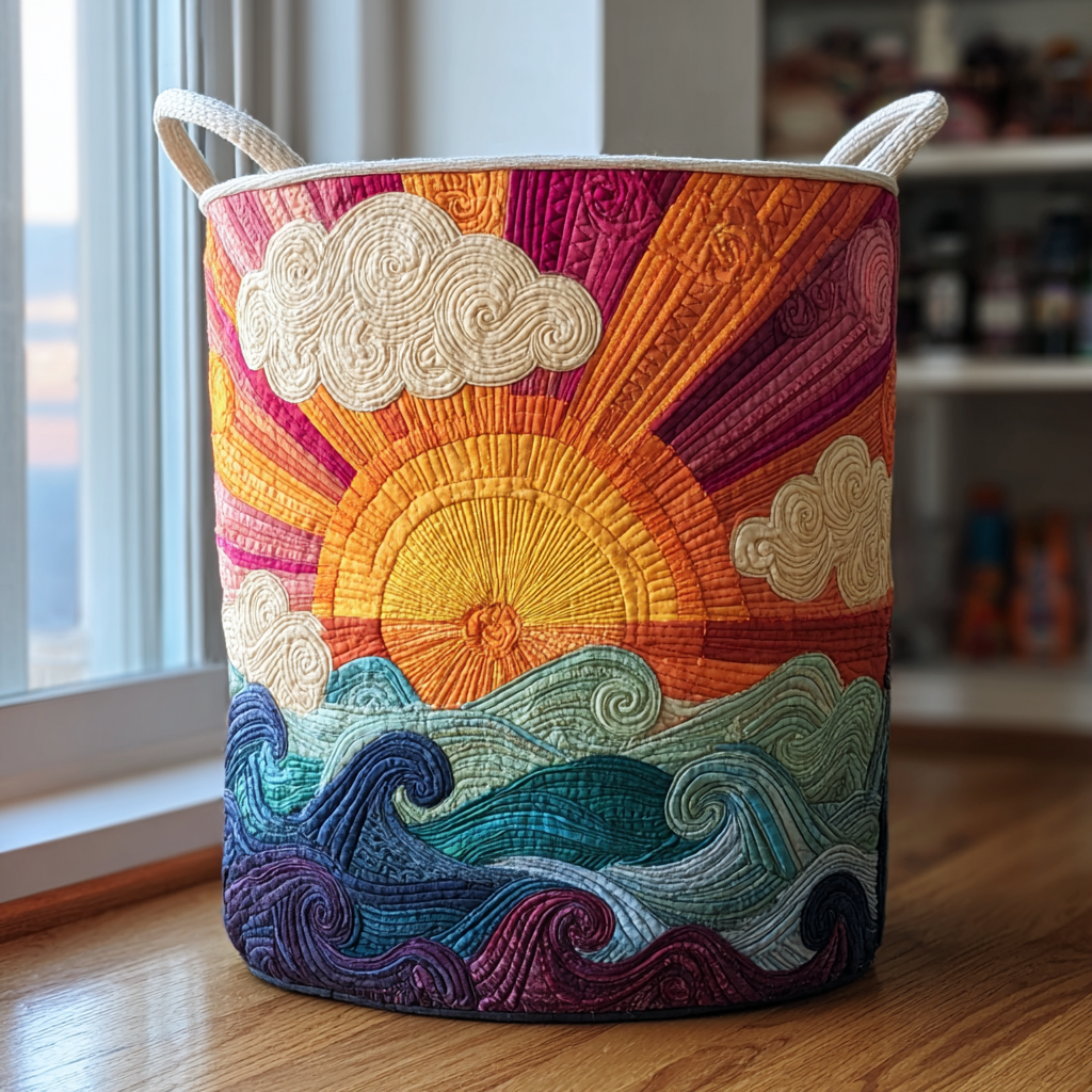 Quilted Laundry Basket with Floral Pattern